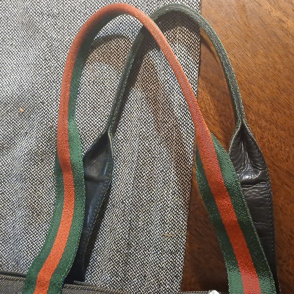 Authenti Gucci Web Sherry Line Shoulder Tote Bag Dark Gray And Black Canvas - Picture 10 of 15